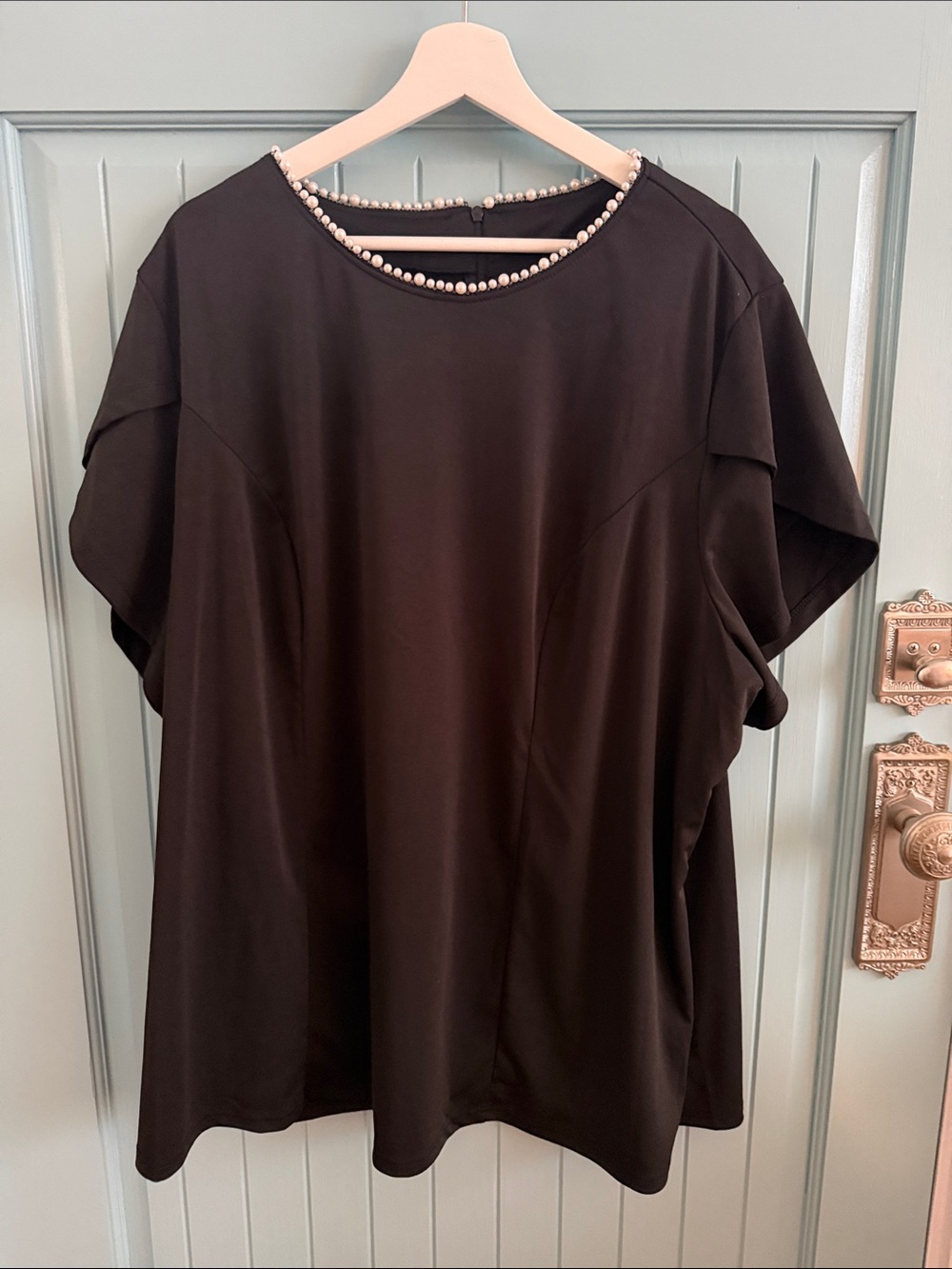 BloomChic Black Pearl-Trim Short Sleeve Blouse